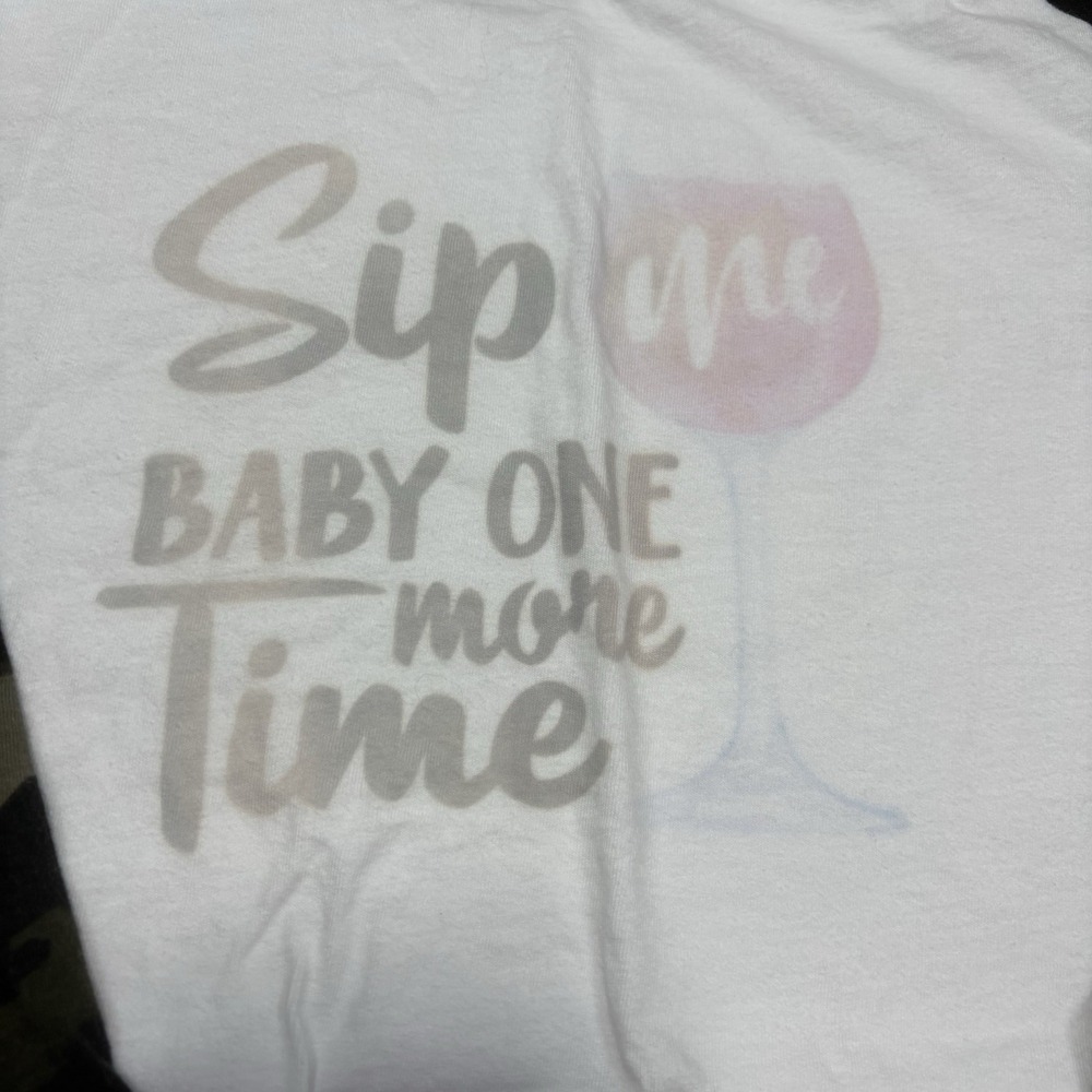 Baseball Shirt Women's XL White & Camo Sleeves "Sip Me Baby One More Time" - Picture 3 of 8
